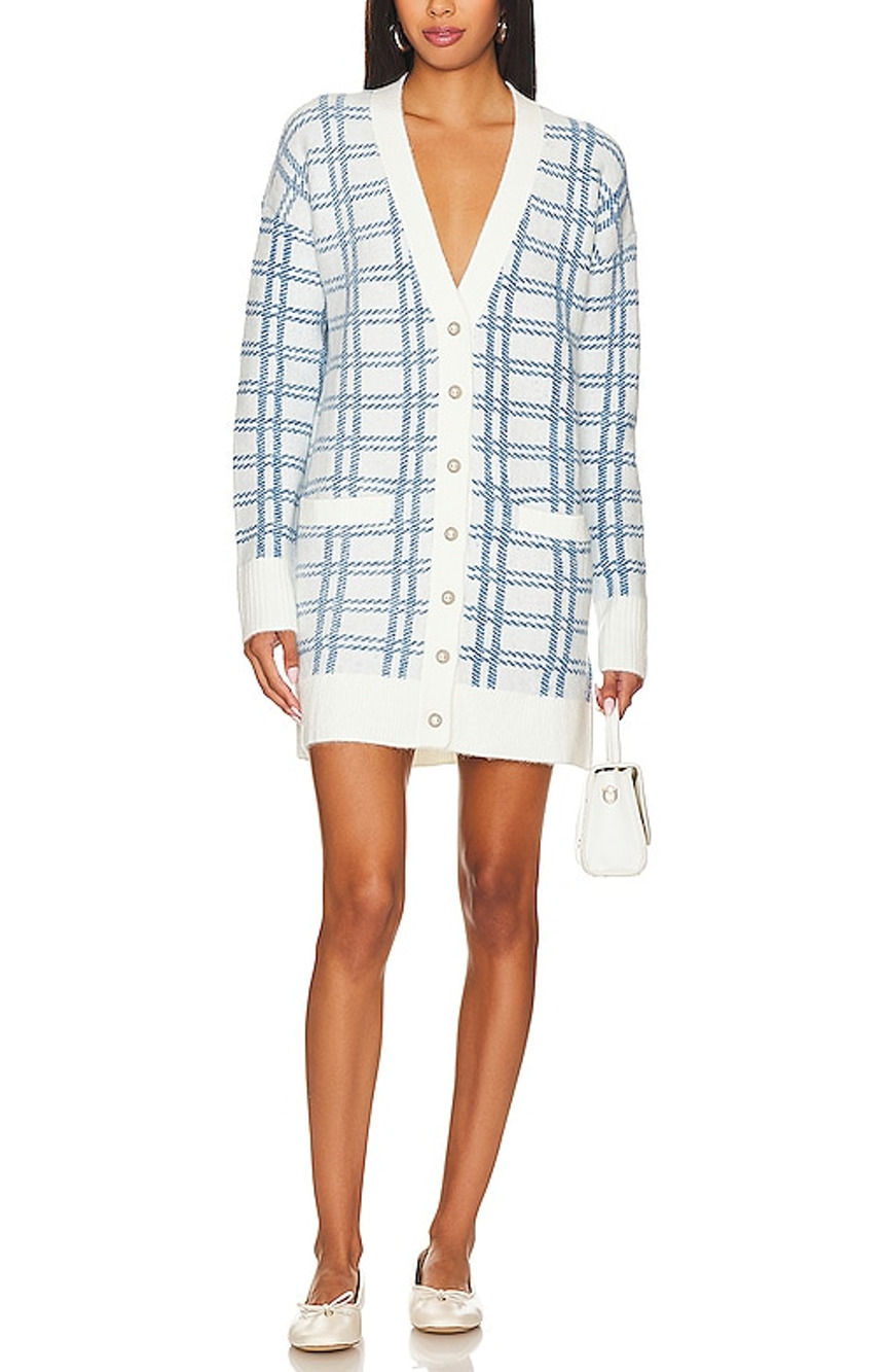 Majorelle Cozy Blue And White Steph Cardigan Dress Size S